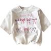 imageGirls Graphic Print Tee Shirt Round Neck Short Sleeve T Shirts Summer Cute Trendy TopsBow White