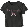 imageGirls Graphic Tee Crew Neck Letter Bow Print Crop Tops Casual Cute Short Sleeve T ShirtBlack