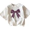 imageGirls Graphic Tee Shirt Short Sleeve Round Neck Preppy Casual Trendy Cute Summer TopsBow White