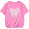 imageGirls Graphic Tee Shirt Short Sleeve Round Neck Preppy Casual Trendy Cute Summer TopsPink Bow