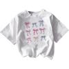 imageGirls Graphic Tees Short Sleeve Bow Print Tee Tops Crew Neck Drop Shoulder Casual Summer T ShirtsWhite