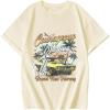 imageGirls Graphic Tees Short Sleeve Crewneck T Shirt Preppy Cute Tops Casual Summer Tee TopsApricot Patterned