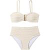 imageGirls High Waisted Bikini Sets 2 Piece Textured Wireless Bathing Suit Spaghetti Strap Boho SwimsuitBeige