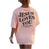 imageGirls Letter Print T Shirt Half Sleeve Drop Shoulder Crew Neck Oversized Tee TopsPink