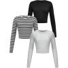 imageGirls Long Sleeve Shirts Crew Nekc Slim Fitted Tight Fall Basic Tees Cute Crop Tops for GirlsLight Grey