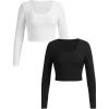 imageGirls Long Sleeve T Shirt Slim Fit Crewneck Fall Basic Tees Ribbed Knit Crop Top for GirlsBlack and White