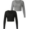 imageGirls Long Sleeve T Shirt Slim Fit Crewneck Fall Basic Tees Ribbed Knit Crop Top for GirlsGrey and Black
