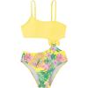 imageGirls One Piece Swimsuits Tropical Graphic Cut Out High Waisted Bikini Sets Cute Bathing SuitYellow