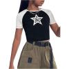 imageGirls Star Print Graphic Tee Shirt Crew Neck Raglan Short Sleeve Crop TopsBlack and White