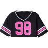 imageGirls Striped Graphic Jersey Tees V Neck Half Sleeve Crop Tops Y2K Summer TopsBlack