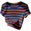imageGirls Striped Short Sleeve TShirts Crew Neck Ribbed Crop Tees Summer TopsMulticolor