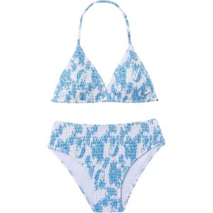 imageGirls 2 Piece Swimsuits Tie Dye Smocked Triangle Halter Cute Bikini Set High Waisted Bathing SuitBlue