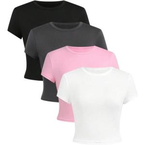 imageGirls Basic Crop Tops Crew Neck Slim Fit Teen Girls Clothes Summer T Shirts TopsMulticolor