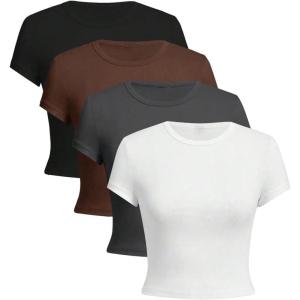 imageGirls Basic Tees Slim Fit Crop Tops Short Sleeve Crew Neck Girls Shirts Tops Summer ClothesBlack