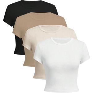 imageGirls Basic Tees Slim Fit Crop Tops Short Sleeve Crew Neck Girls Shirts Tops Summer ClothesKhaki