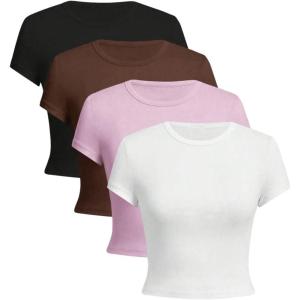 imageGirls Basic Tees Slim Fit Crop Tops Short Sleeve Crew Neck Girls Shirts Tops Summer ClothesPink