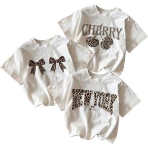imageGirls Bow Cherry Graphic Tees Short Sleeve Crewneck Cute T Shirts Tops for Teens Summer TopsAll White