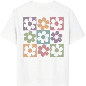 imageGirls Floral Graphic Print Cute T Shirts Crew Neck Short Sleeve Clothes Loose Summer Cute Tops for GirlsWhite