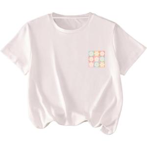 imageGirls Floral Graphic Print Cute T Shirts Crew Neck Short Sleeve Clothes Loose Summer Cute Tops for GirlsWhite Floral