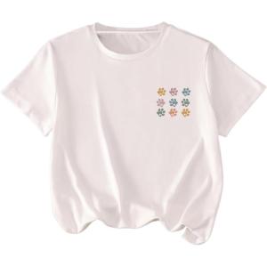 imageGirls Floral Graphic Print Cute T Shirts Crew Neck Short Sleeve Clothes Loose Summer Cute Tops for GirlsWhite Patterned