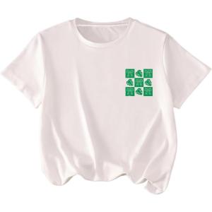 imageGirls Floral Graphic Print Cute T Shirts Crew Neck Short Sleeve Clothes Loose Summer Cute Tops for GirlsWhite With Green