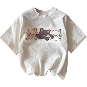 imageGirls Graphic Print Tee Shirt Round Neck Short Sleeve T Shirts Summer Cute Trendy TopsAnimal Print White
