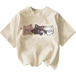 imageGirls Graphic Print Tee Shirt Round Neck Short Sleeve T Shirts Summer Cute Trendy TopsApricot