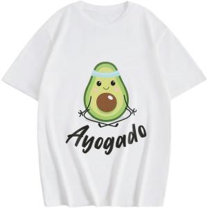 imageGirls Graphic Print Tee Shirt Round Neck Short Sleeve T Shirts Summer Cute Trendy TopsAvocado White