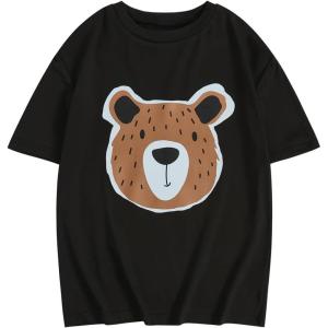 imageGirls Graphic Print Tee Shirt Round Neck Short Sleeve T Shirts Summer Cute Trendy TopsBear Black