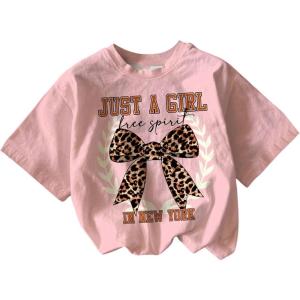 imageGirls Graphic Print Tee Shirt Round Neck Short Sleeve T Shirts Summer Cute Trendy TopsBow Pink