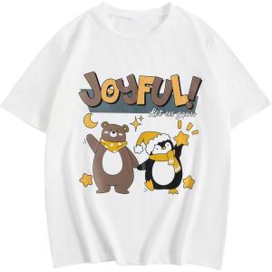 imageGirls Graphic Print Tee Shirt Round Neck Short Sleeve T Shirts Summer Cute Trendy TopsCartoon White
