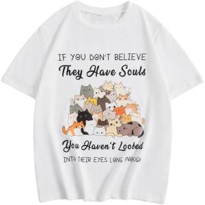 imageGirls Graphic Print Tee Shirt Round Neck Short Sleeve T Shirts Summer Cute Trendy TopsCat Print White