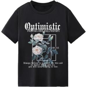 imageGirls Graphic Print Tee Shirt Round Neck Short Sleeve T Shirts Summer Cute Trendy TopsFlower Black