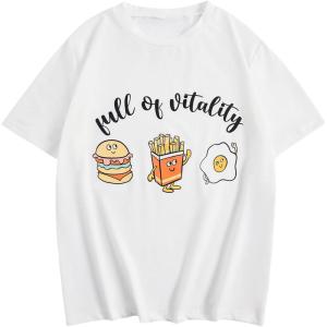 imageGirls Graphic Print Tee Shirt Round Neck Short Sleeve T Shirts Summer Cute Trendy TopsFries White