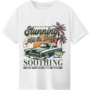 imageGirls Graphic Print Tee Shirt Round Neck Short Sleeve T Shirts Summer Cute Trendy TopsGraphic White
