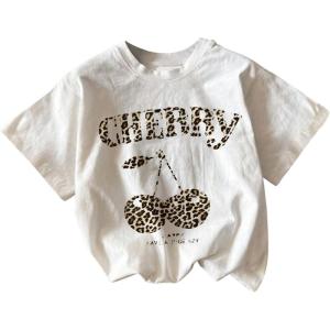 imageGirls Graphic Print Tee Shirt Round Neck Short Sleeve T Shirts Summer Cute Trendy TopsLeopard White