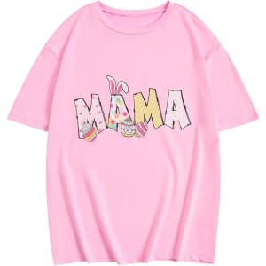 imageGirls Graphic Print Tee Shirt Round Neck Short Sleeve T Shirts Summer Cute Trendy TopsLetter Pink