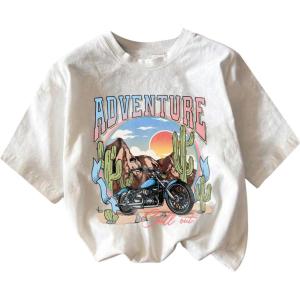 imageGirls Graphic Print Tee Shirt Round Neck Short Sleeve T Shirts Summer Cute Trendy TopsMotorcycle White