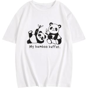 imageGirls Graphic Print Tee Shirt Round Neck Short Sleeve T Shirts Summer Cute Trendy TopsPanda White