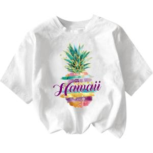 imageGirls Graphic Print Tee Shirt Round Neck Short Sleeve T Shirts Summer Cute Trendy TopsPineapple White