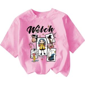 imageGirls Graphic Print Tee Shirt Round Neck Short Sleeve T Shirts Summer Cute Trendy TopsPink Graphic