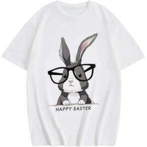 imageGirls Graphic Print Tee Shirt Round Neck Short Sleeve T Shirts Summer Cute Trendy TopsRabbit White