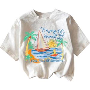 imageGirls Graphic Print Tee Shirt Round Neck Short Sleeve T Shirts Summer Cute Trendy TopsSea White