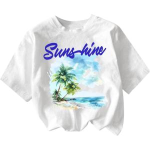 imageGirls Graphic Print Tee Shirt Round Neck Short Sleeve T Shirts Summer Cute Trendy TopsWhite Blue Green