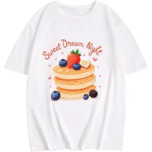 imageGirls Graphic Print Tee Shirt Round Neck Short Sleeve T Shirts Summer Cute Trendy TopsWhite Cake