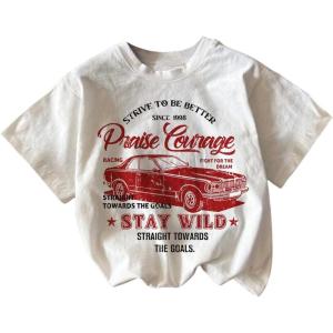 imageGirls Graphic Print Tee Shirt Round Neck Short Sleeve T Shirts Summer Cute Trendy TopsWhite Car