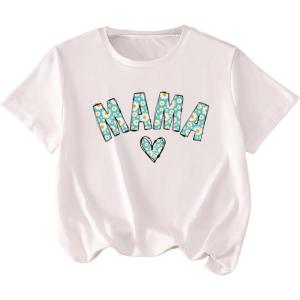 imageGirls Graphic Print Tee Shirt Round Neck Short Sleeve T Shirts Summer Cute Trendy TopsWhite Green
