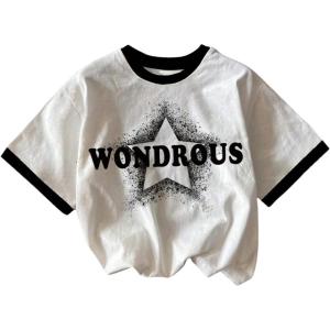 imageGirls Graphic Print Tee Shirt Round Neck Short Sleeve T Shirts Summer Cute Trendy TopsWhite Letter