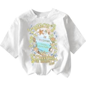 imageGirls Graphic Print Tee Shirt Round Neck Short Sleeve T Shirts Summer Cute Trendy TopsWhite Light Green