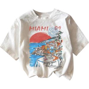 imageGirls Graphic Print Tee Shirt Round Neck Short Sleeve T Shirts Summer Cute Trendy TopsWhite Printed